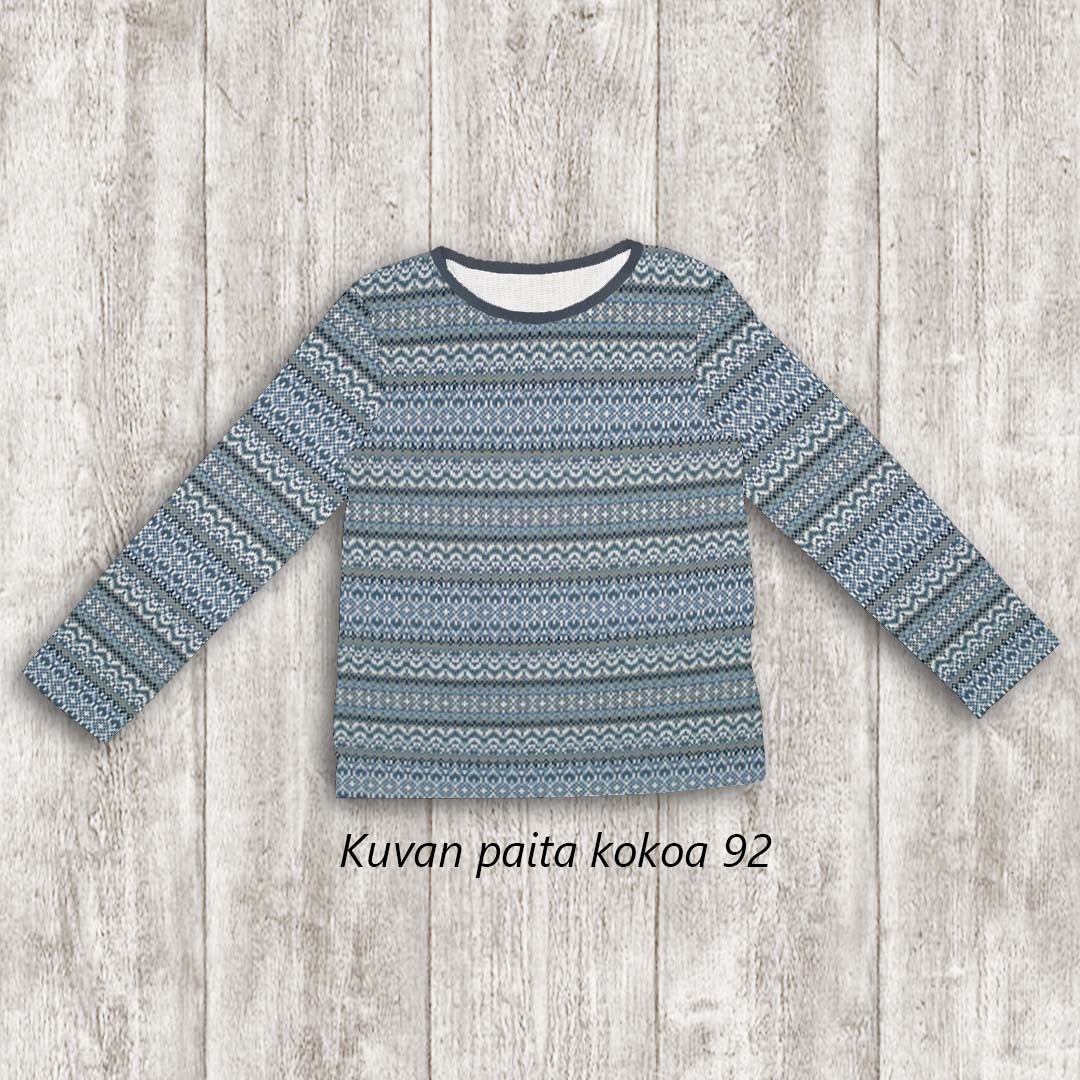 Kirjoneule, puuvilla-elastaanitrikoo, sininen